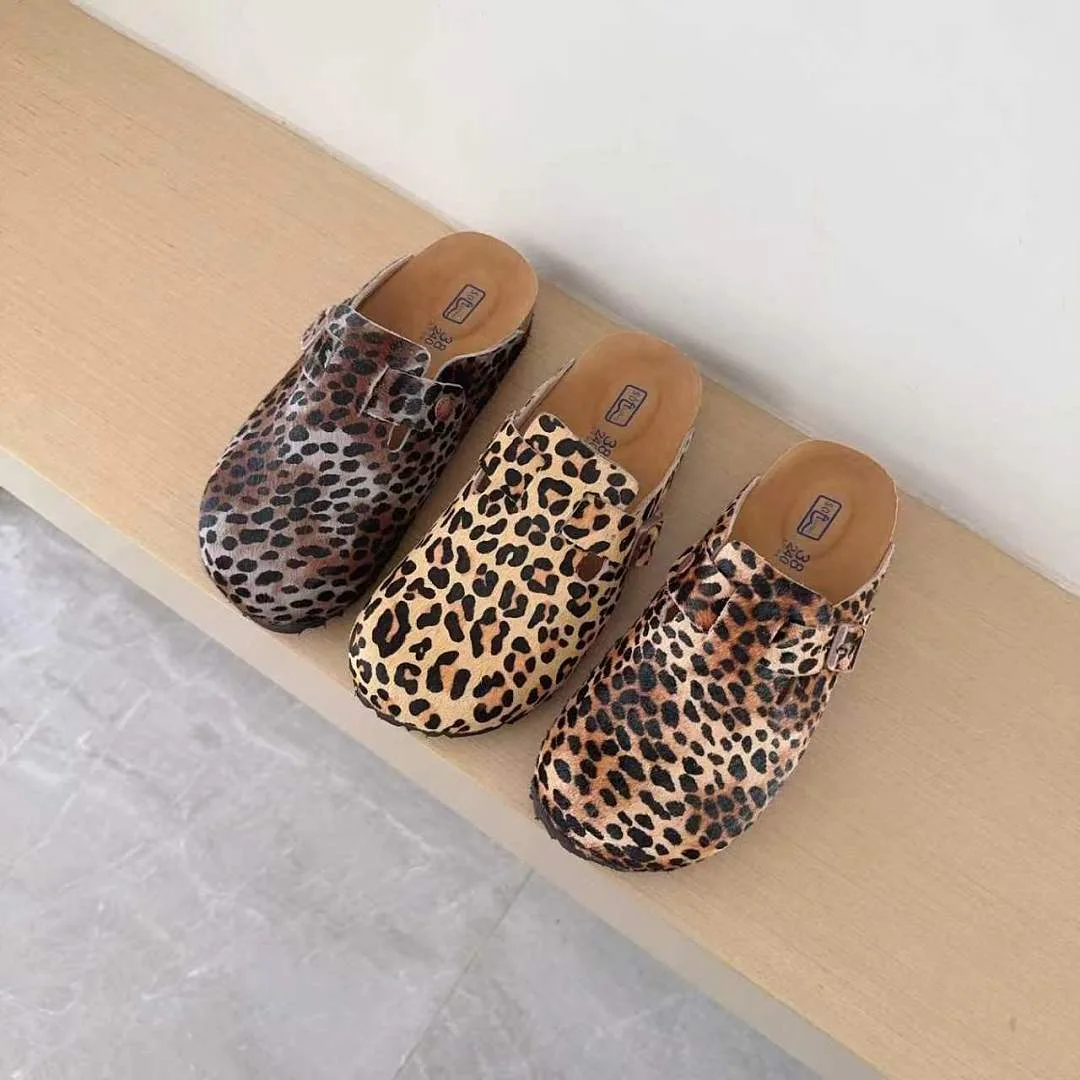 Birkenstock Boston Leopard Print Calf Hair Clogs Mules