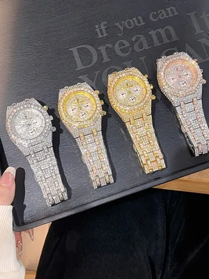 AP Iced Out Gold Case Men Quartz Watch Date Display