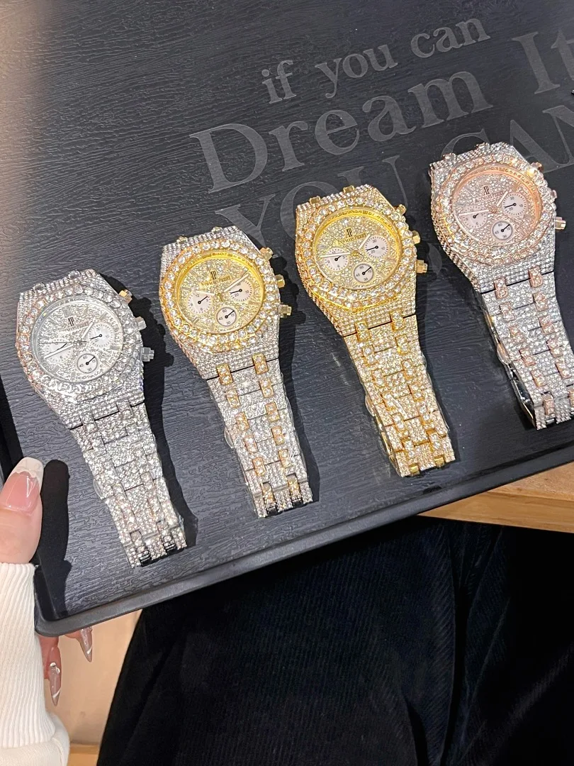 AP Iced Out Gold Case Men Quartz Watch Date Display