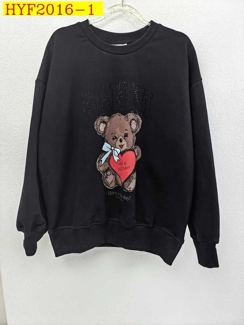 Ganni Crew Neck Oversized Drop Shoulder Bear Print Sweatshirt