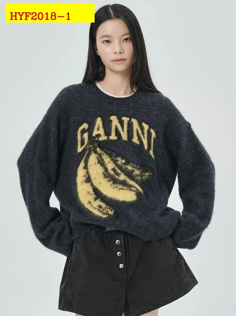 Ganni Banana Print Mohair Knit Sweater