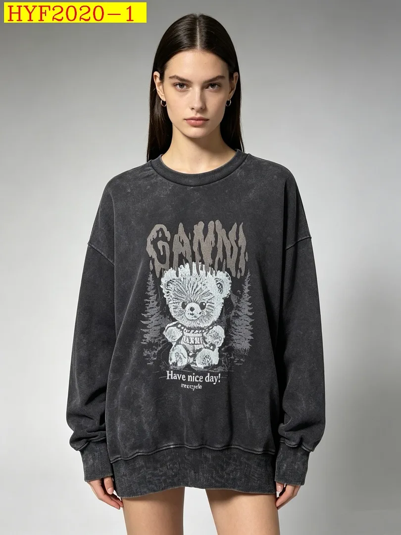 Ganni Teddy Bear Print Crew Neck Sweatshirt