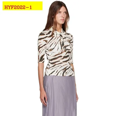 Ganni Womens Zebra Print Wool Blend Polo Short Sleeve Sweater
