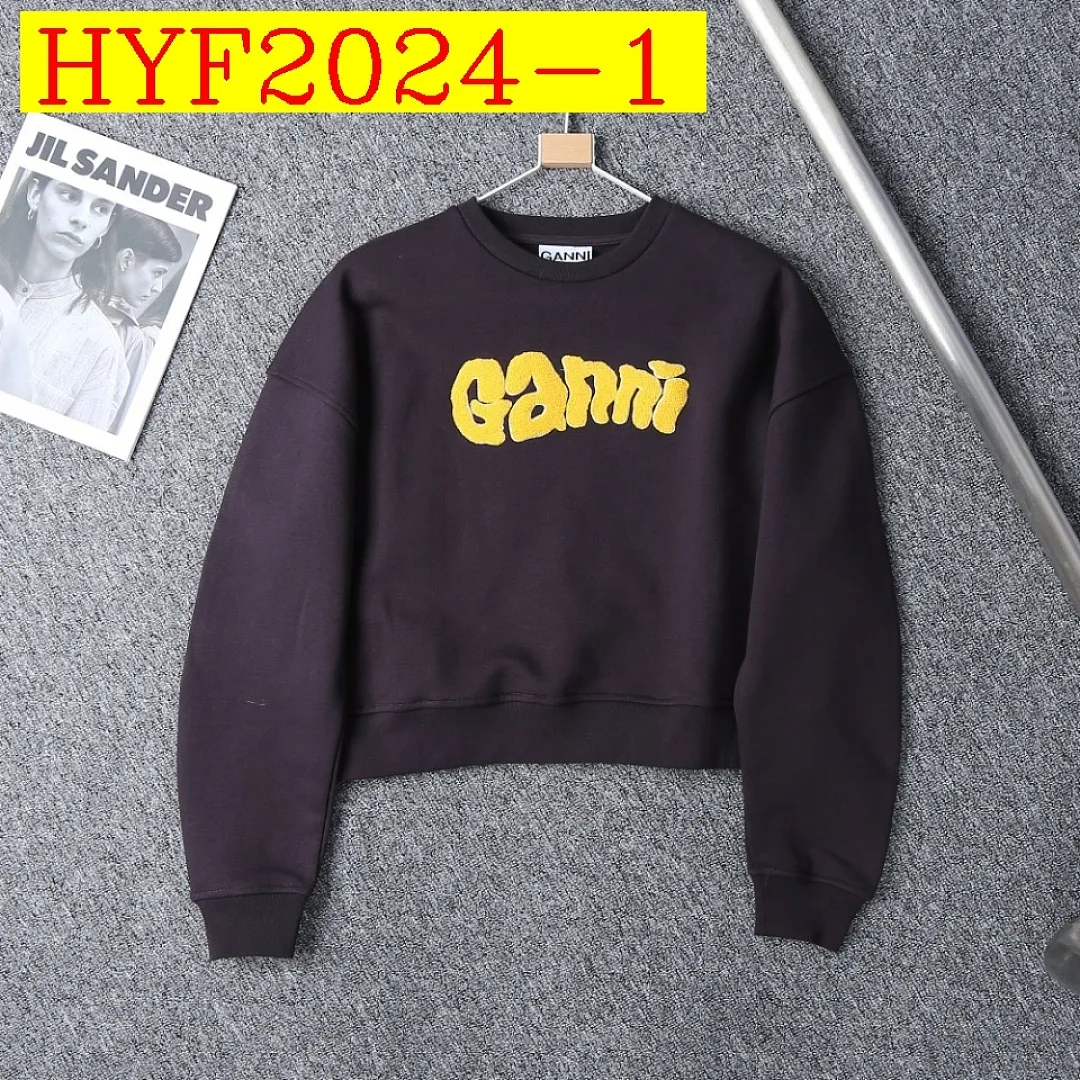 Ganni Womens Letter Embroidered Cropped Sweatshirt