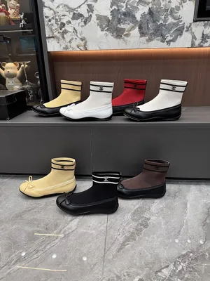 Chanel Knit Sock Ballet Flats Bow Decor Ankle Sock Boots