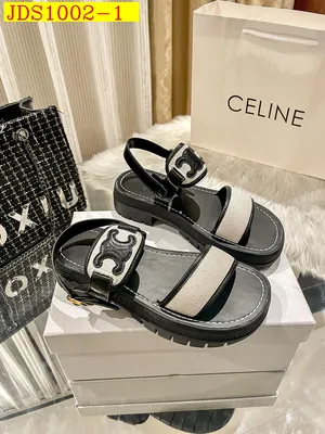 Celine Canvas Leather Mix Platform Open Toe Casual Sandals