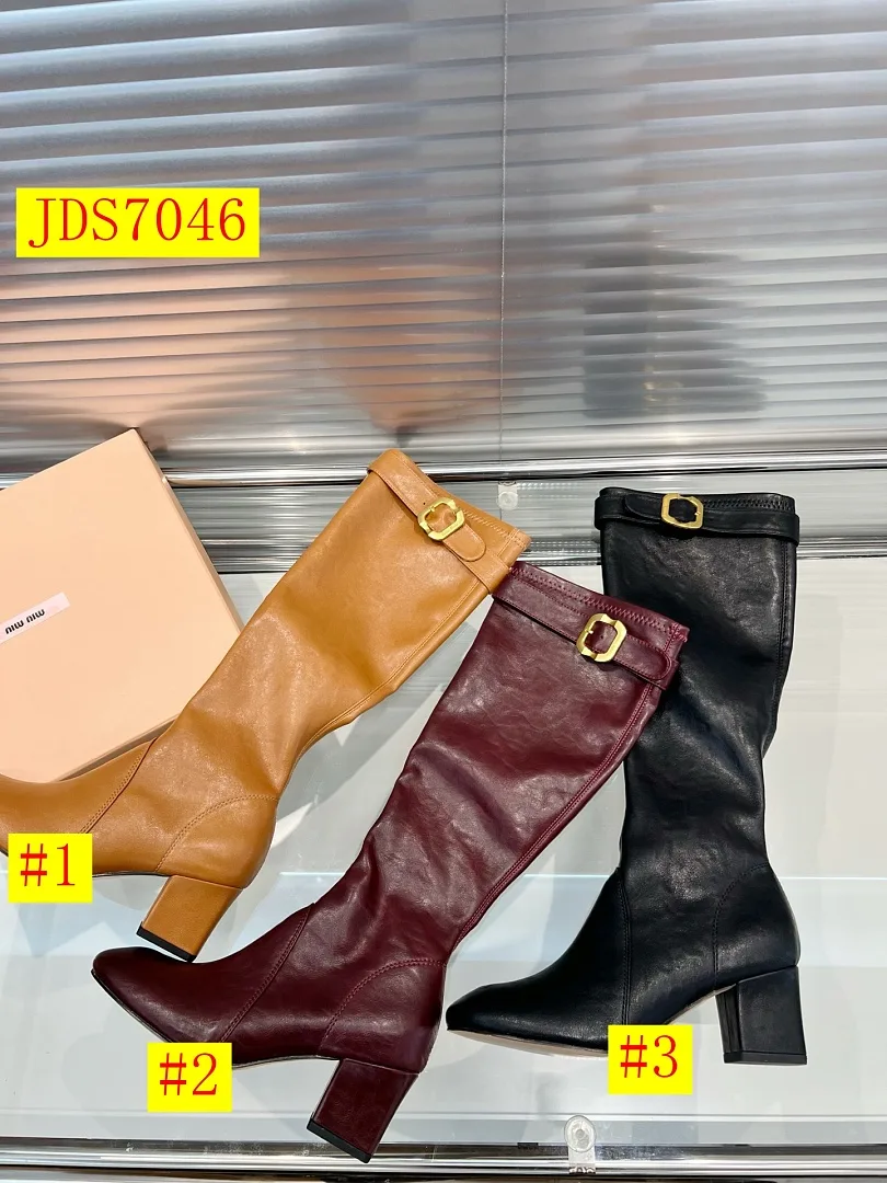 Miu Miu Buckle Decor Knee High Leather Boots