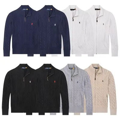 Polo Ralph Lauren Cable Knit Full Zip Stand Collar Sweater Cardigan