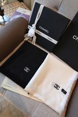 Chanel Cashmere Shawl Double C Embroidery Fringe Scarf