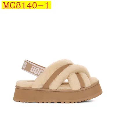 UGG Disco Cross Slide Chestnut Fur Slingback Platform Sandals
