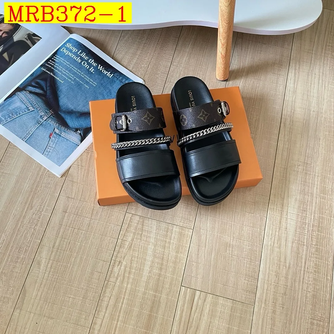 Louis Vuitton 26P Chain Slide Sandals Custom Pe Genuine Leather Outsole