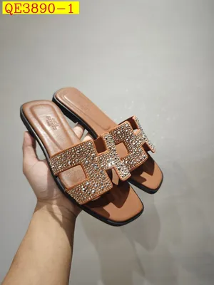 Hermes Oran Crystal Rhinestone H Flat Slide Saals Pink Sheepskin Insole