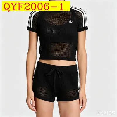 Adidas Originals Hollow Mesh Knit Short SleeveShorts 2 Piece Set