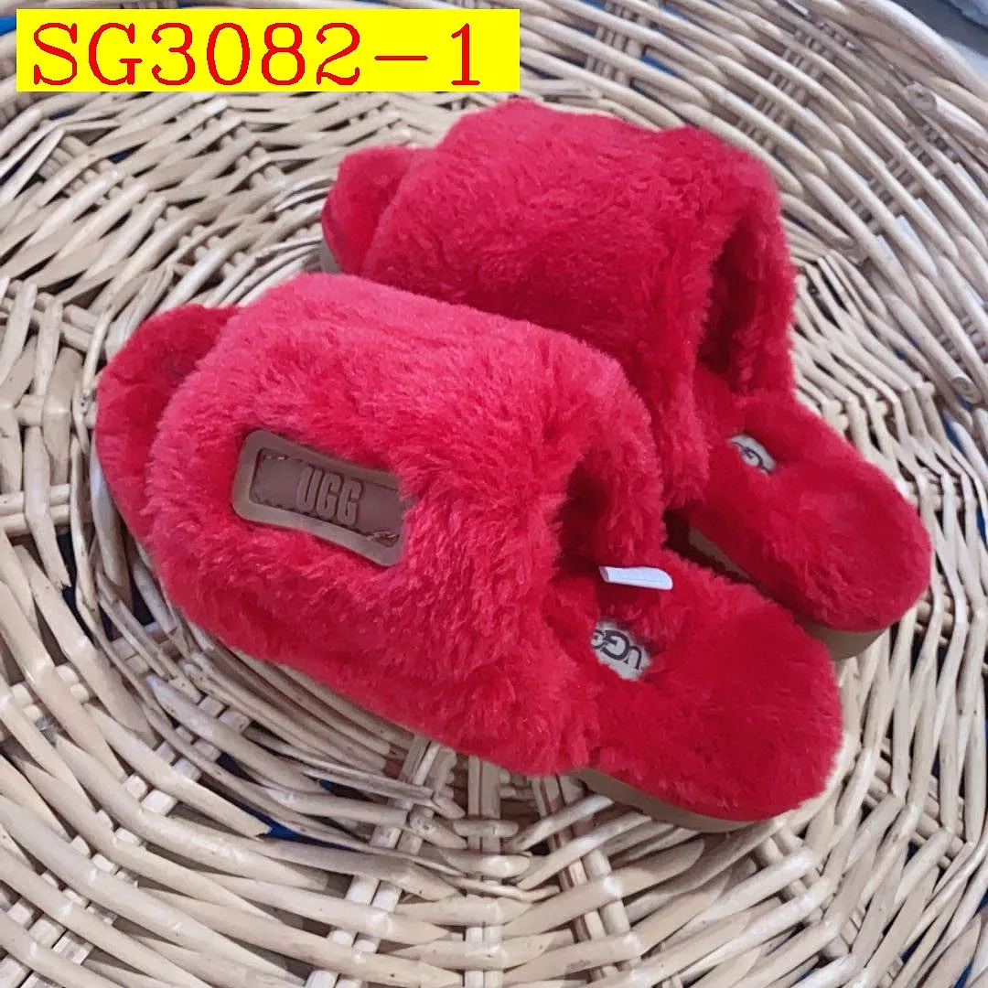 UGG Fluff Slide Open Toe Fuzzy Slipper Red