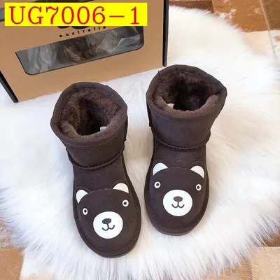 UGG Kids Cartoon Bear Decor Sheepskin Fur Lined Winter Ankle Boots