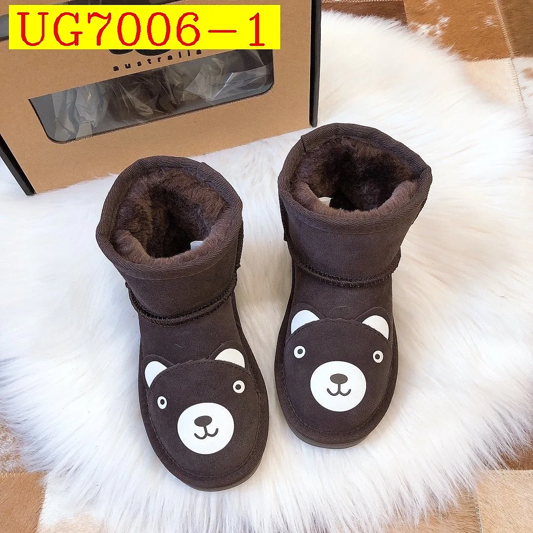 UGG Kids Cartoon Bear Decor Sheepskin Fur Lined Winter Ankle Boots