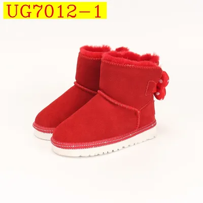 UGG Kids Classic Mini Red Bow Decor Fur Lined Winter Ankle Boots