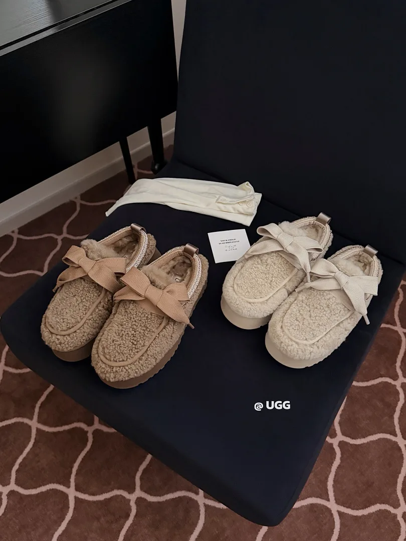 UGG Tazz Bow Fluff Platform Slippers