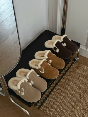 UGG Retro Buckle Mule Slippers Wool Lined Hidden Platform Slide Shoes
