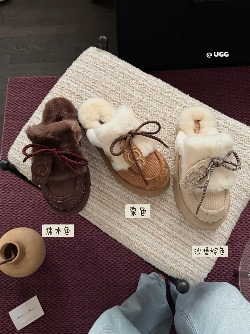 UGG Bow Logo Wool Lined Platform 3cm Mule Slippers style 1180360