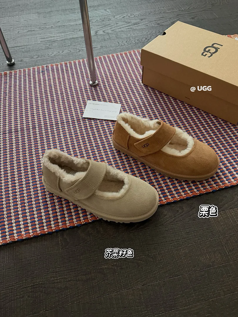 UGG Loreia 1184232 Wool Lined Mary Jane Flats With Velcro plaflorm 2cm