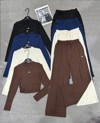 Alo Yoga LWZ8221 Long Sleeve Crop Top And Wide Leg Pants 2 Piece Set
