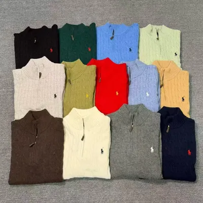 Ralph Lauren Half Zip Cable Knit Pony Logo Wool Sweater Style 525