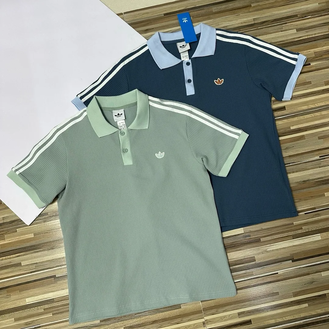 Adidas Originals KX1230 Waffle Knit Polo Shirtroidered Logo Two Colors