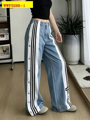 Adidas Originals H59020 Side Button Spliced Denim Pants