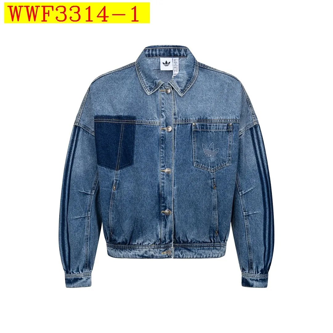 Adidas Trefoil Vintage Washed Denim Jacket Unisex Oversize Lapel Coat