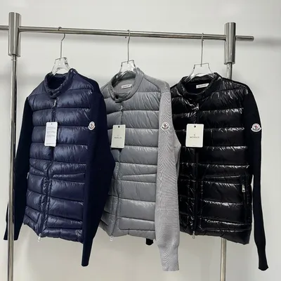 Moncler Maglione Tricot Cardigan Shiny Stand Cilted Knit Splice Jacket