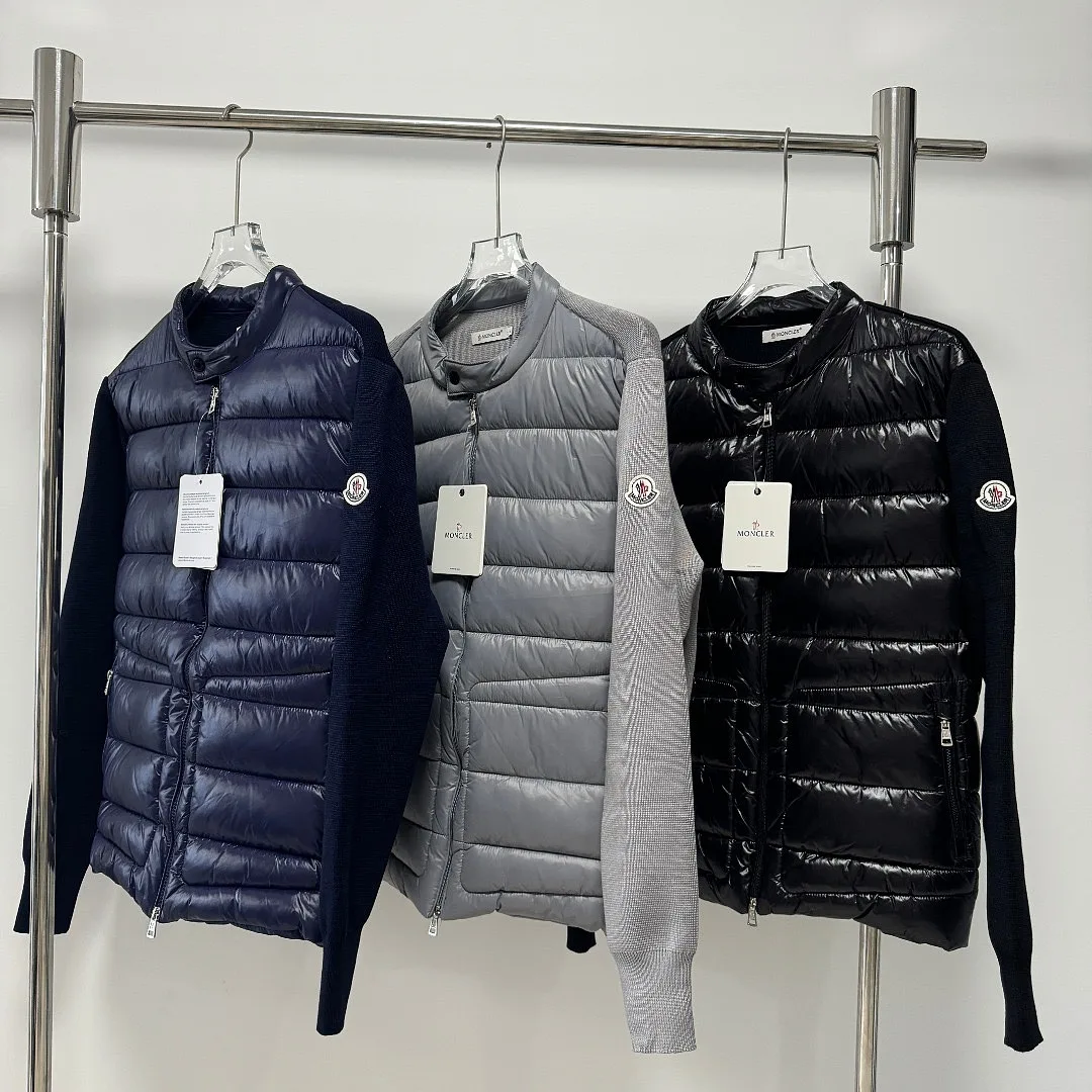 Moncler Maglione Tricot Cardigan Shiny Stand Cilted Knit Splice Jacket