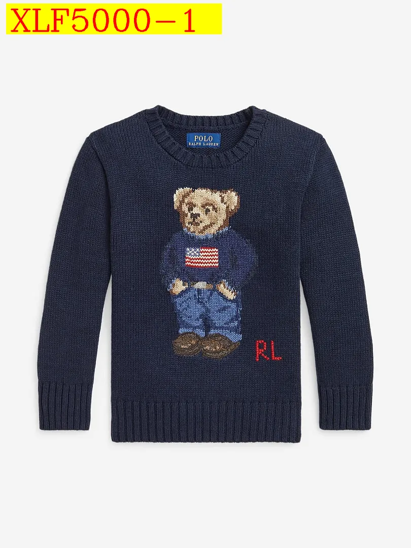 Polo Ralph Lauren Crew Neck Heavy Bear Embroidery Wool Knit Sweater