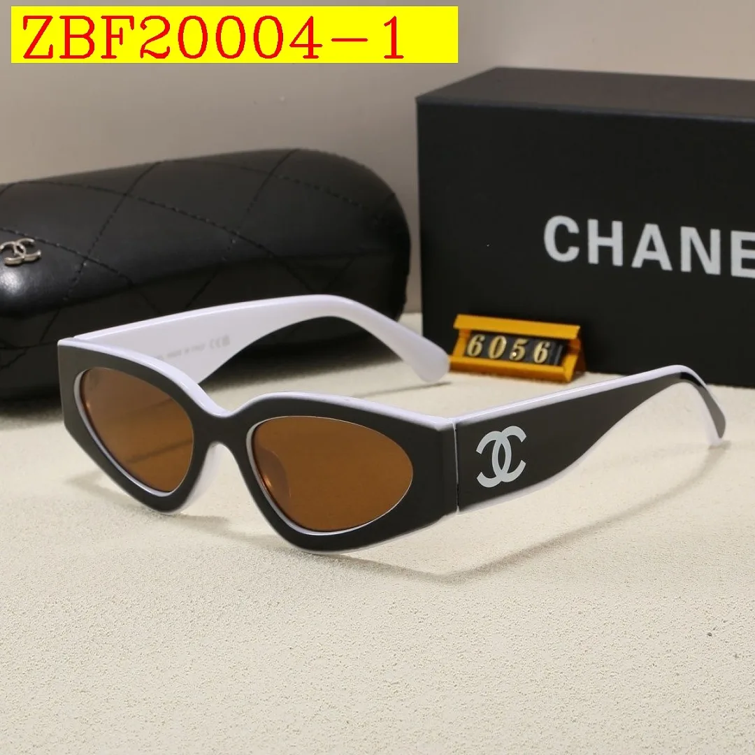 Chanel 6056 Cat Eye Sunglasses Black White Brown Lens