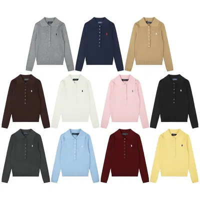 Ralph Lauren 6617 Lapel Pony Logo Ribbed Knit Polo Sweater