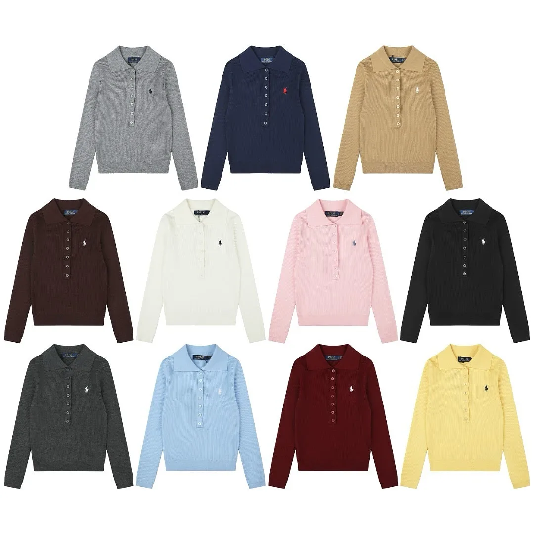 Ralph Lauren 6617 Lapel Pony Logo Ribbed Knit Polo Sweater