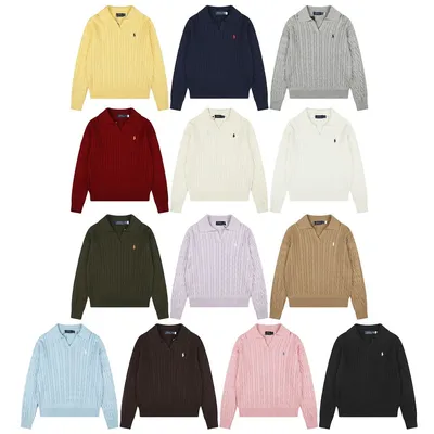Ralph Lauren 6611 Cable Knit Collared Pony Logo Sweater