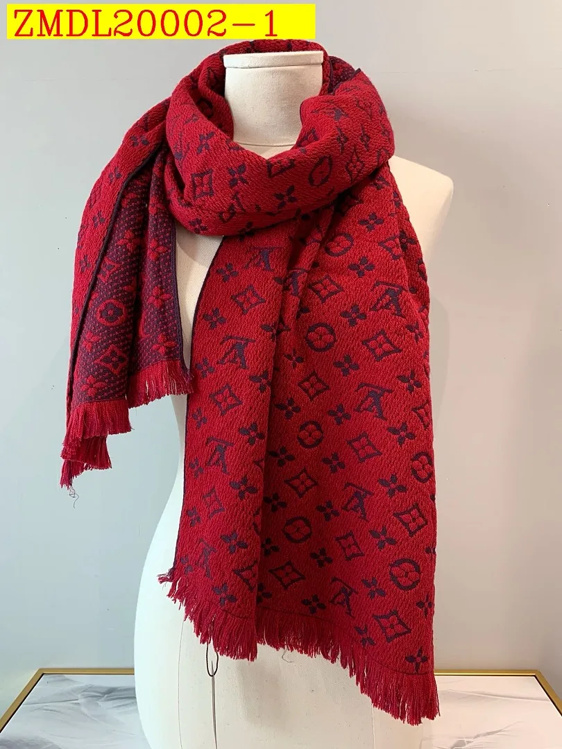 Louis Vuitton Monogram Pattern Wool Silk Reversible Tassel Scarf