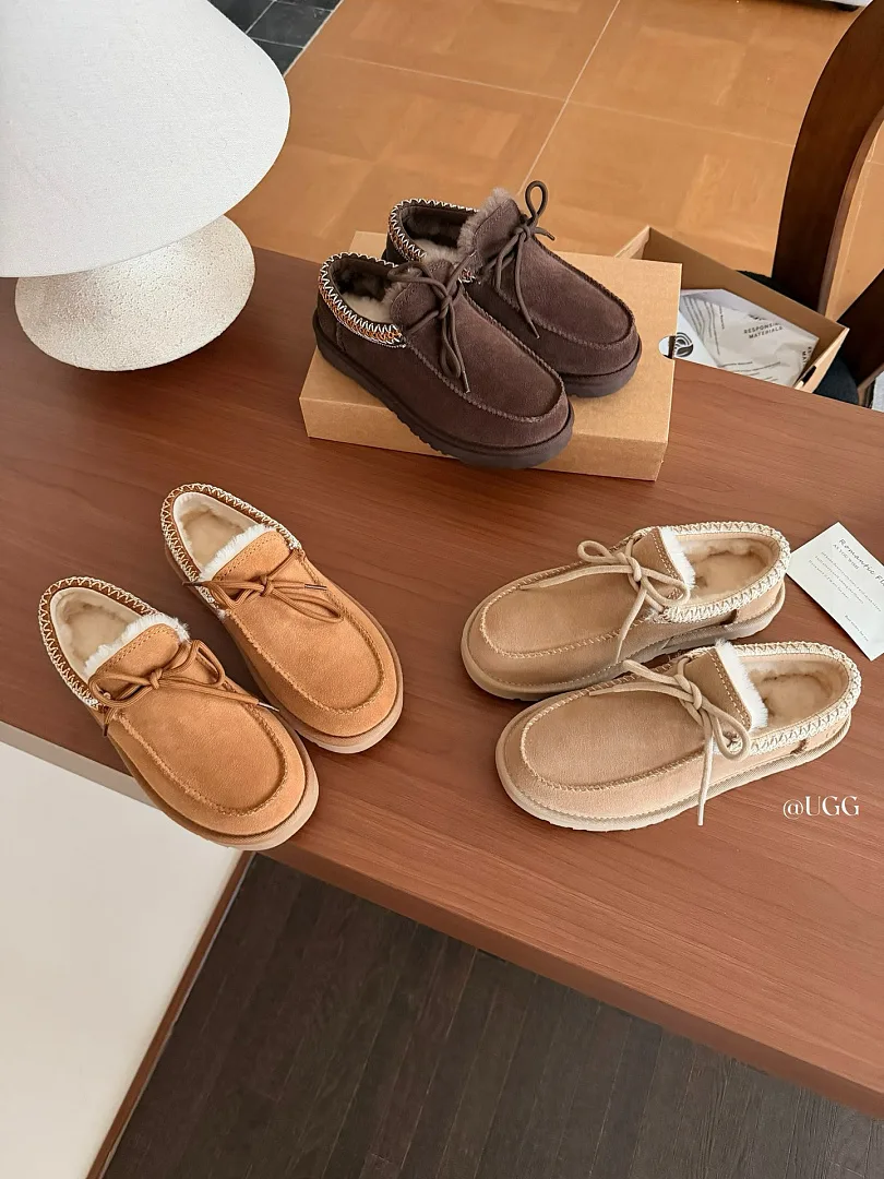 UGG Ethnic Style Lace Up Wool Lined Loafers